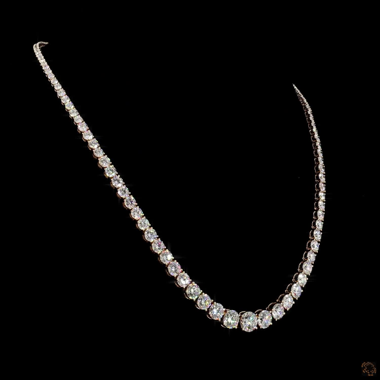 28.91 Ct Graduated diamond tennis necklace, round cut diamond Riviera necklace, gold diamond line necklace, graduated diamond collar, luxury fine jewelry necklace