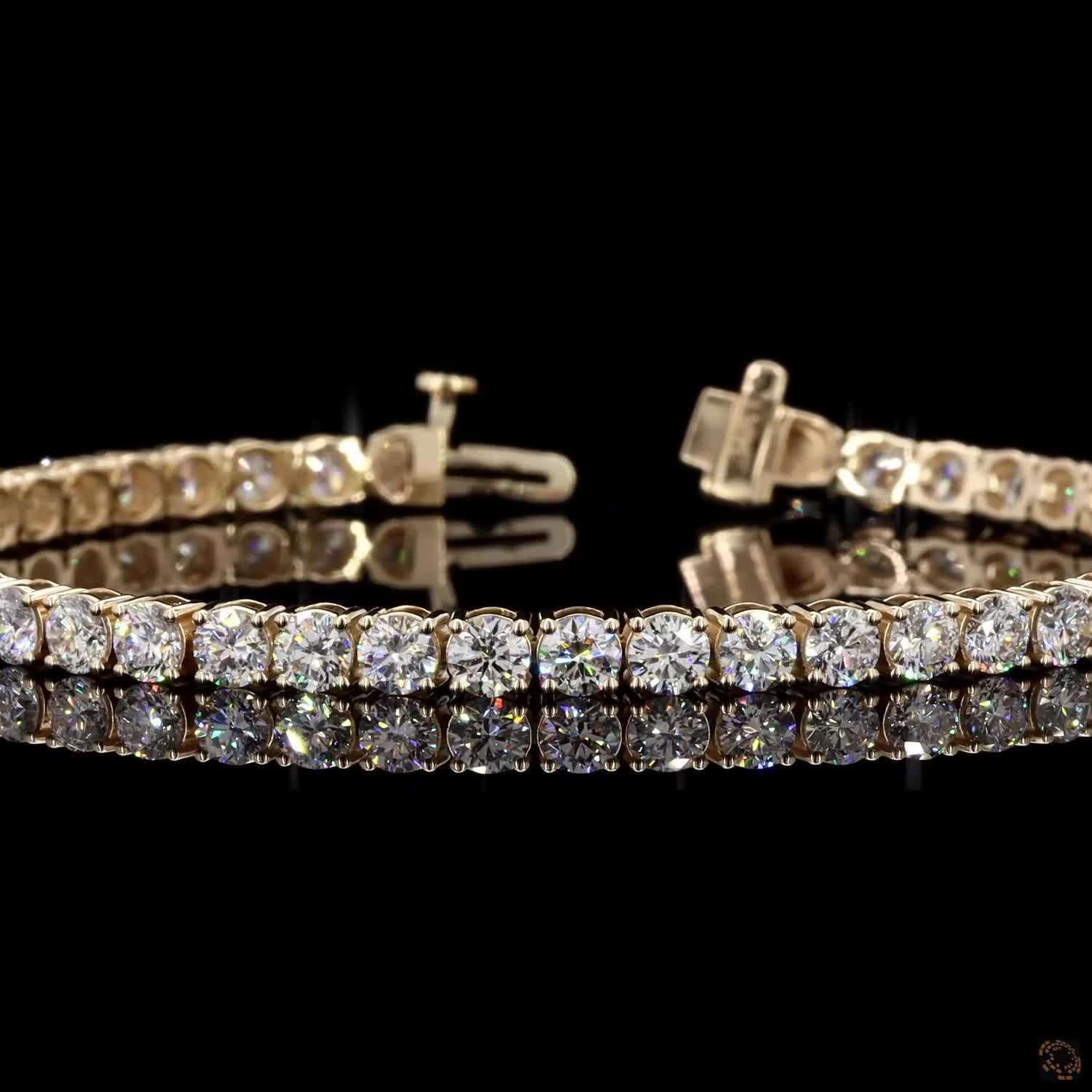 8.18 Ct 14K Yellow Gold Round Moissanite Tennis Bracelet with Double Latch Box Clasp