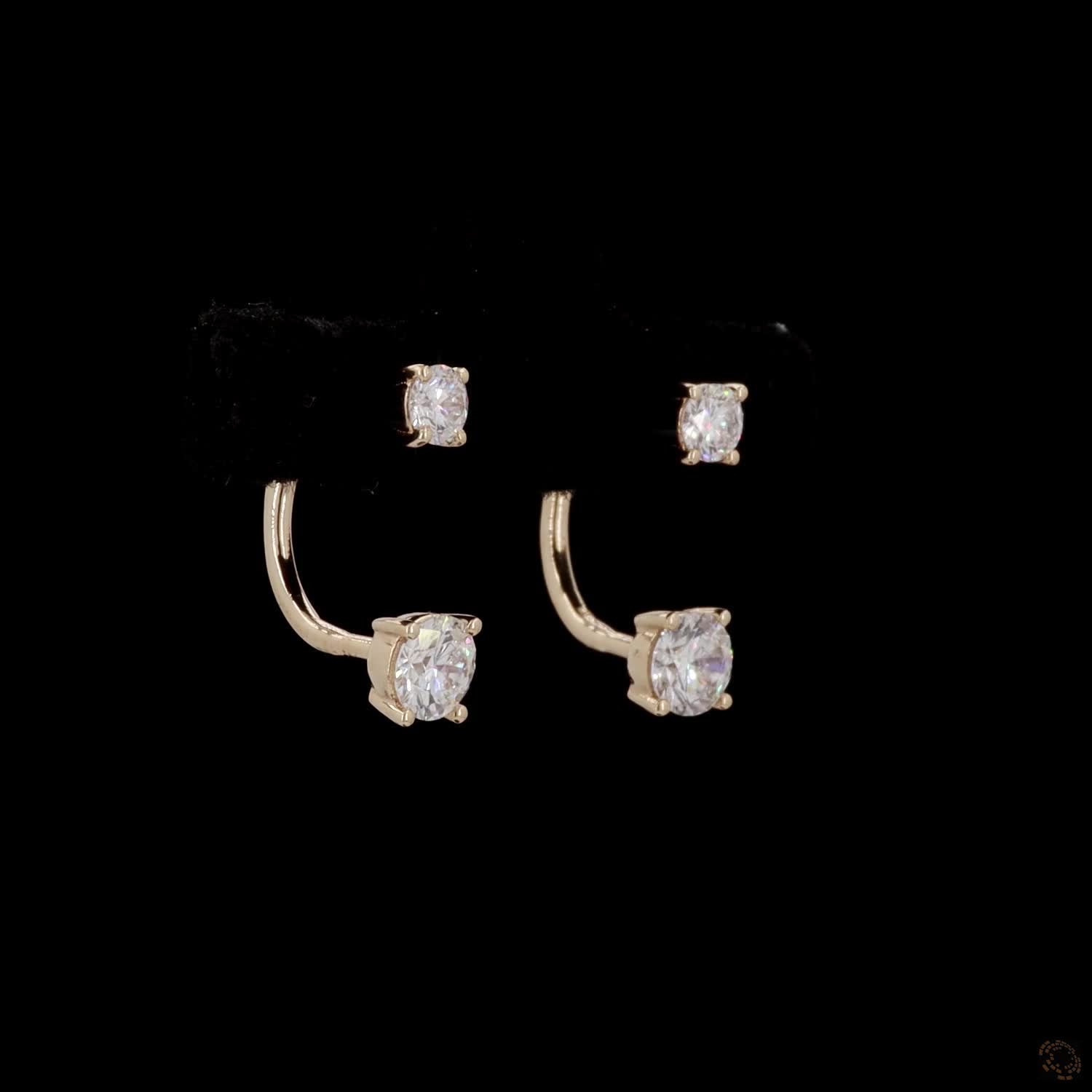 0.74 Ct 14K Yellow Gold Graduated Diamond Ear Jackets | Convertible Two-Stone Front-Back Solitaire Earrings