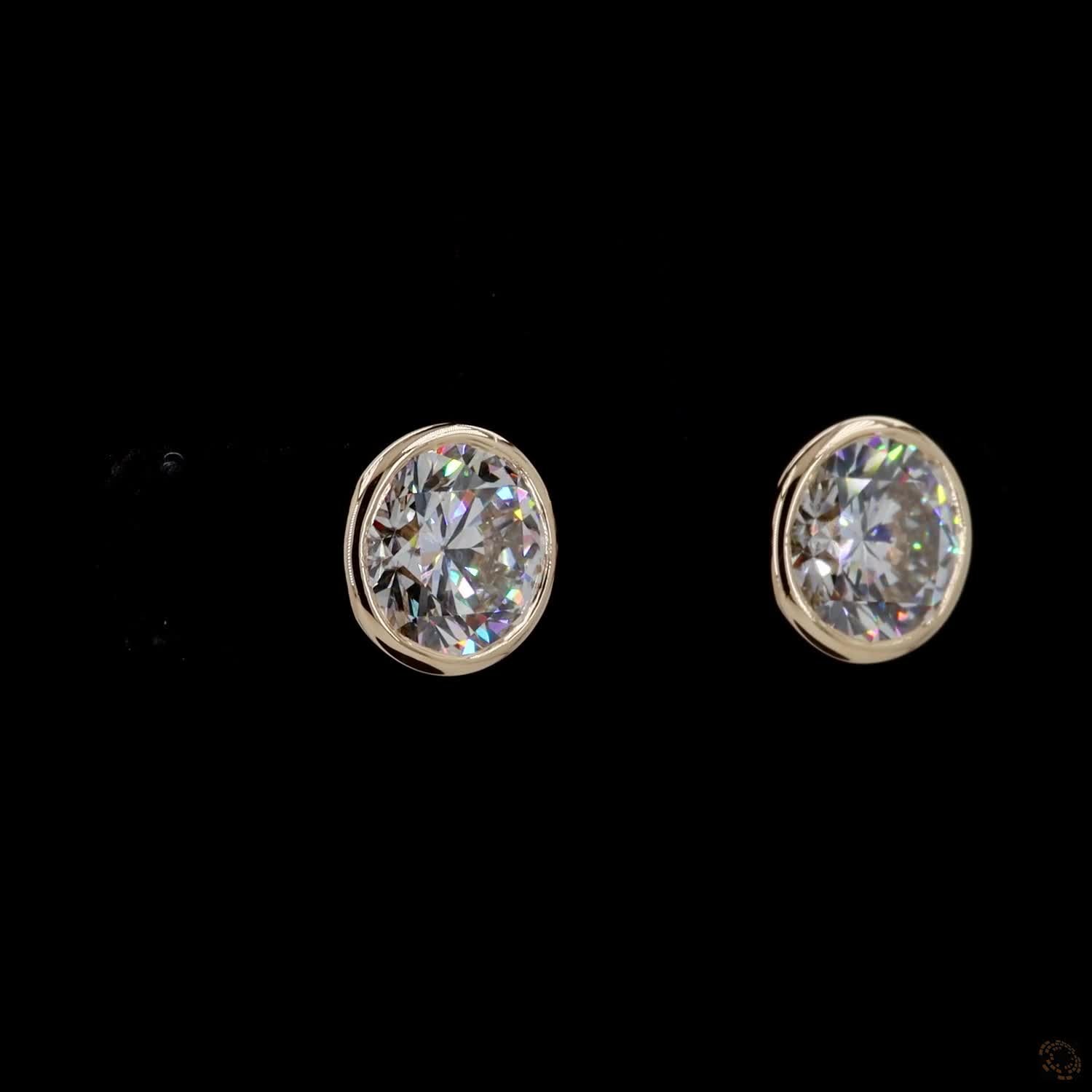 3.03 Ct Solid 14K Yellow Gold Round Cut Diamond Bezel Stud Earrings – Sleek Solitaire Daily Jewelry Set
