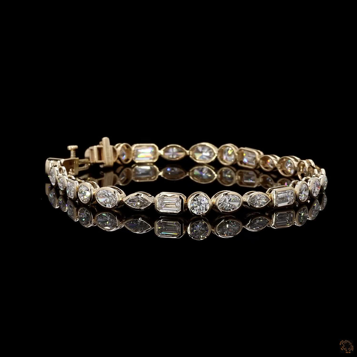 9.27 Ct 14K Yellow Gold Multi-Shape Cut Bezel Fancy Bracelet with Double Latch Box Clasp