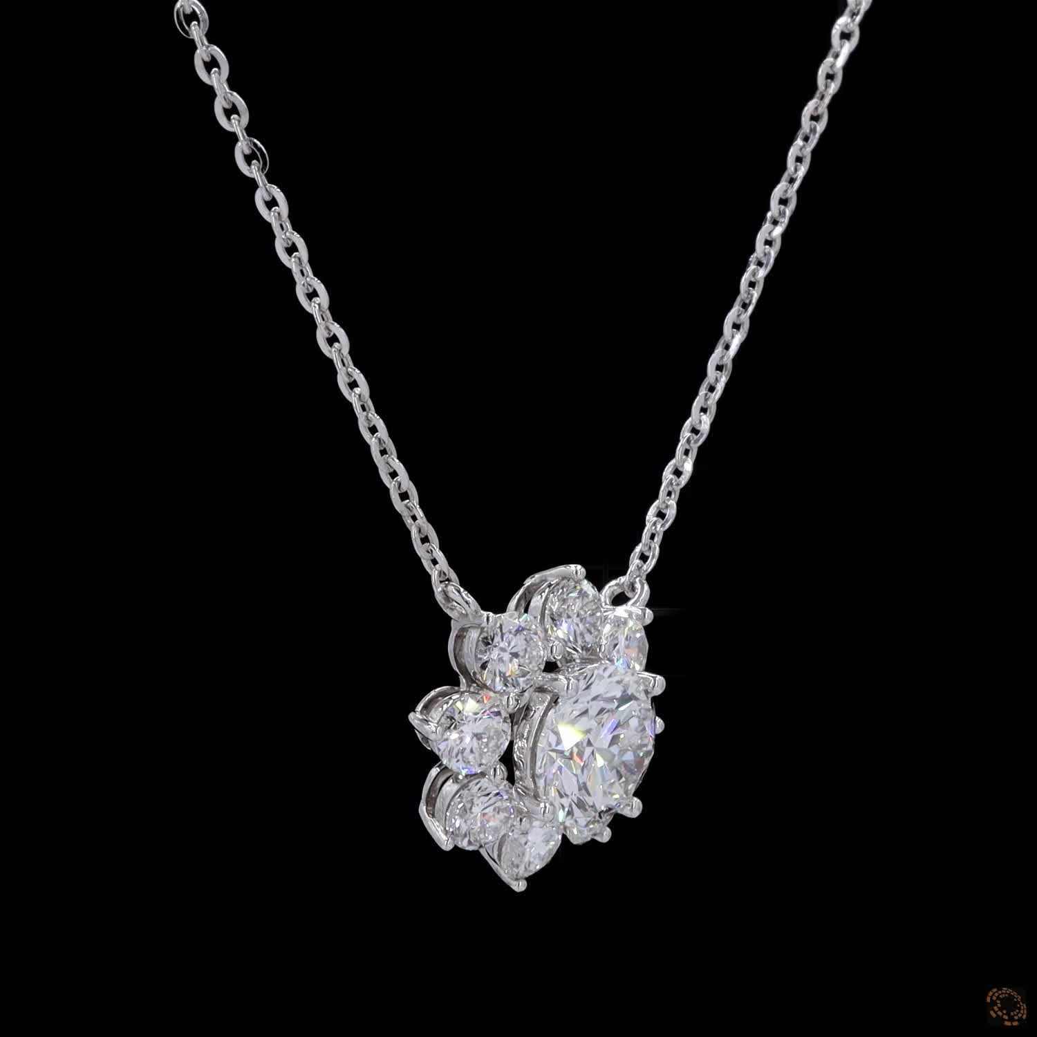 3.91 Cts Pendant Necklace with a Brilliant Round Center Stone and Multi-Stone Cluster
