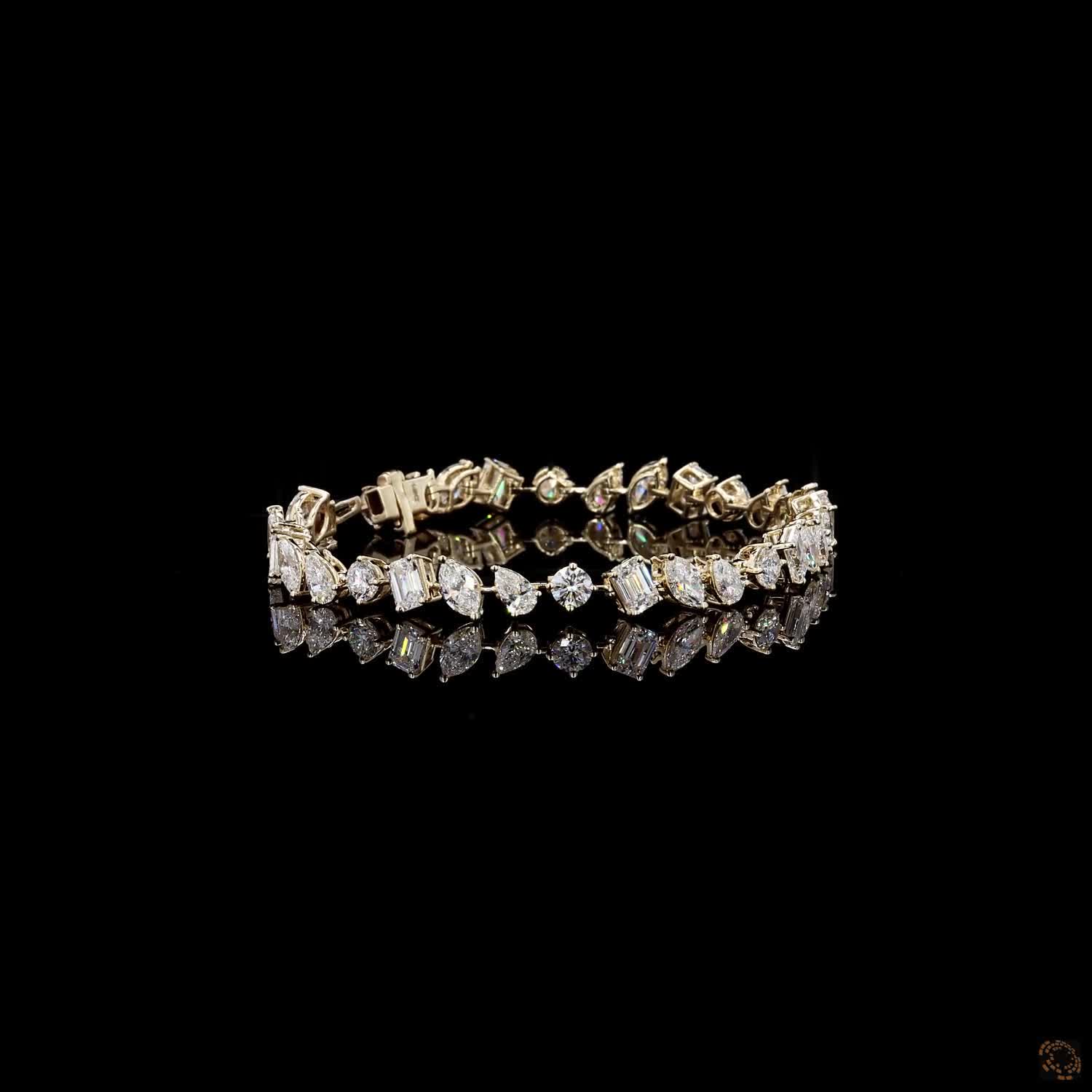 7.02 Ct Multi-Shape  Mixed Cut Fancy Bracelet in 14K Yellow Gold | Fancy Multi-Cut Cluster Eternity Line Bracelet