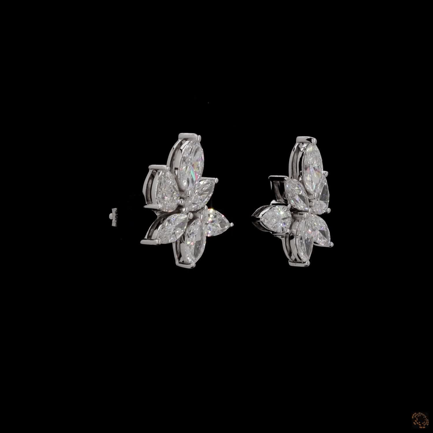 2.85 Ct High-brilliance marquise and pear cut diamonds set in shared-prong mountings