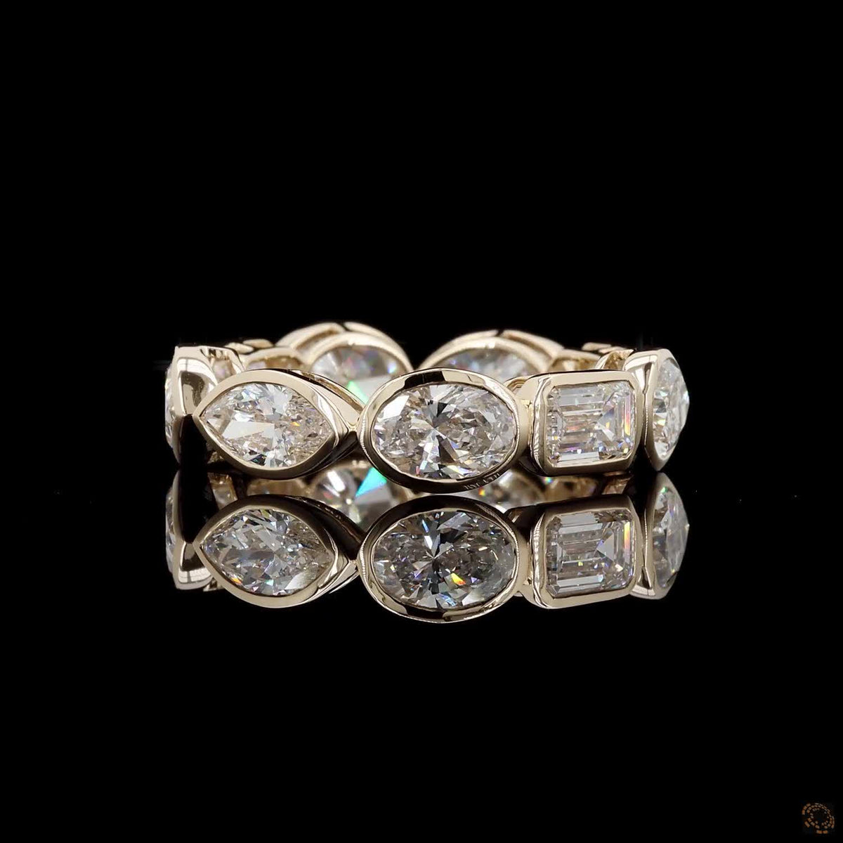 5.97 Ct Mixed Shape Diamond Bezel Eternity Ring | Multi-Cut Marquise Emerald Pear Oval Wedding Band in 14K Gold