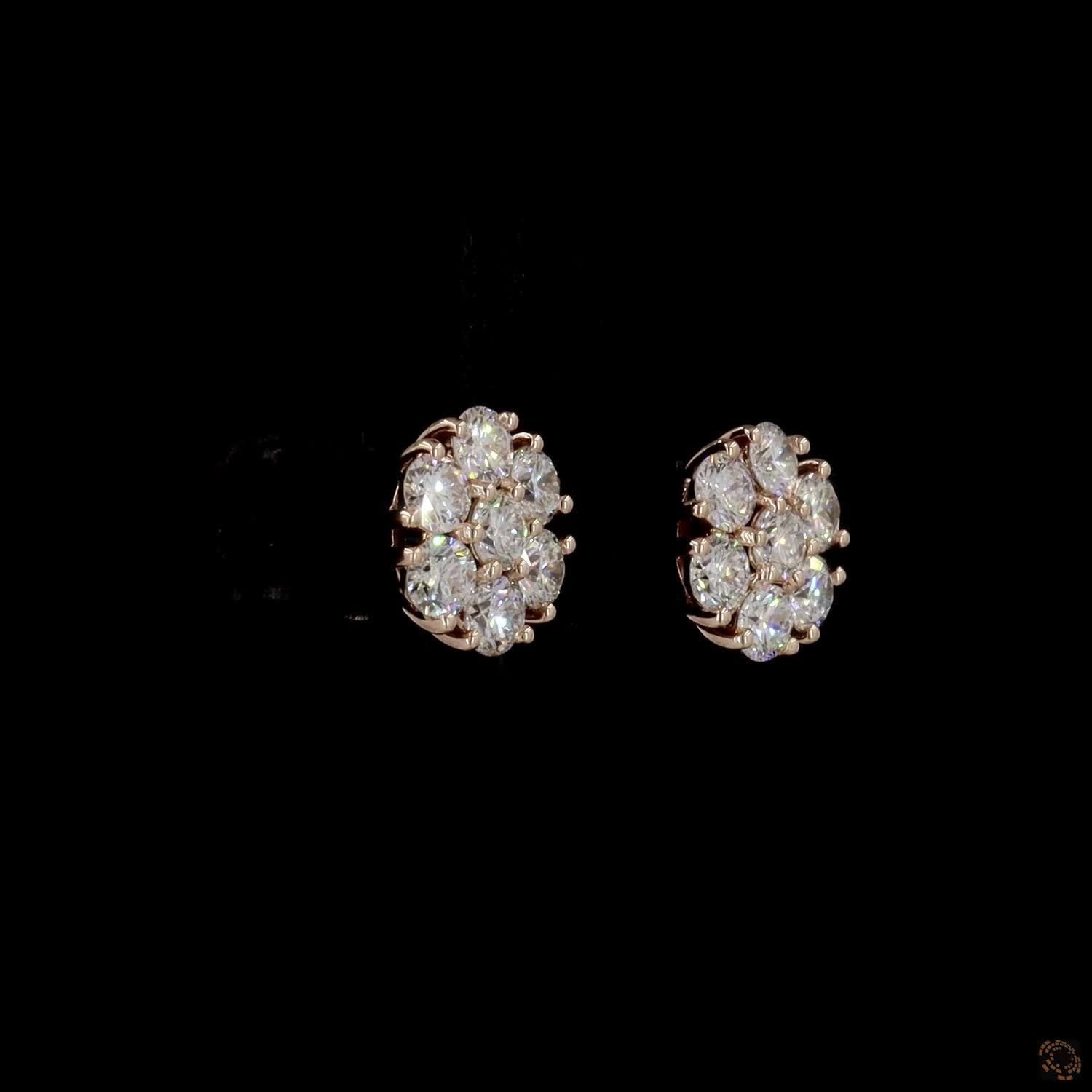 1.38 Ct 14K Rose Gold Round Cut Diamond Flower Cluster Stud Earrings – Blossom Solitaire Illusion Studs