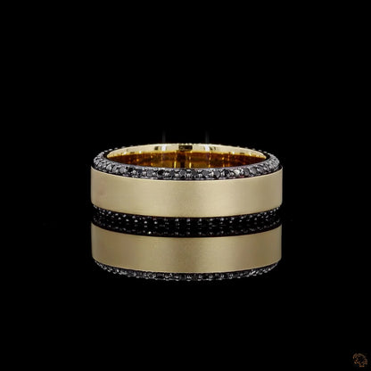 0.83 Ct Yellow Gold Ring with Eternity Set Black Diamonds Custom Made Band