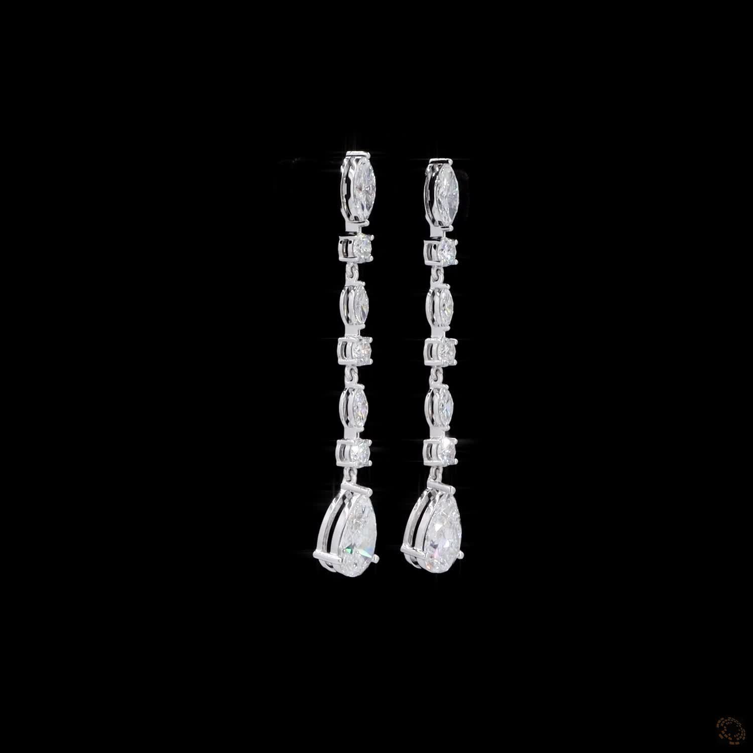 5.66 Ct Pear Cut Teardrop & Marquise Round Linear Drop Earrings in White Gold