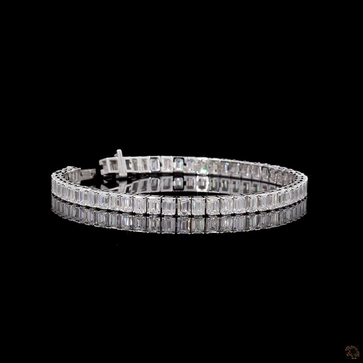 13.49 Ct 14K White Gold Emerald Cut  Bezel Fency  Bracelet with Double Safety Latch