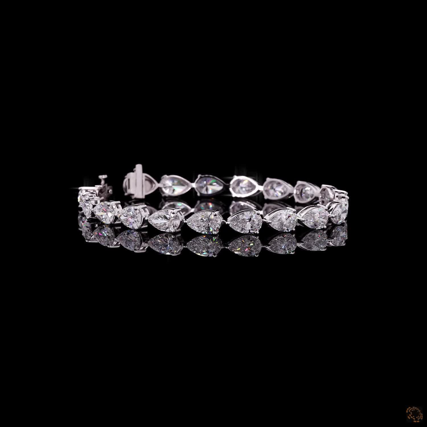 14.67 Ct White Gold Pear Shape Fancy  Bracelet, Horizontal East West Moissanite Eternity Bracelet, Modern Stackable Fine Jewelry, Luxury Bridal Gift