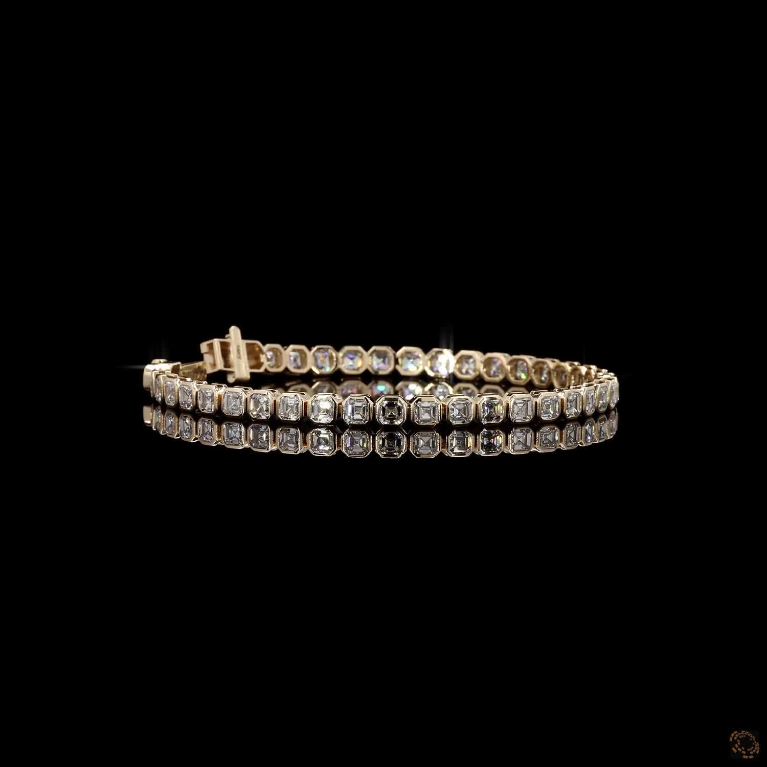 10.01 Ct Asscher Cut Bezel Fancy Bracelet in 14K Yellow Gold | Full Bezel Eternity Line Bracelet