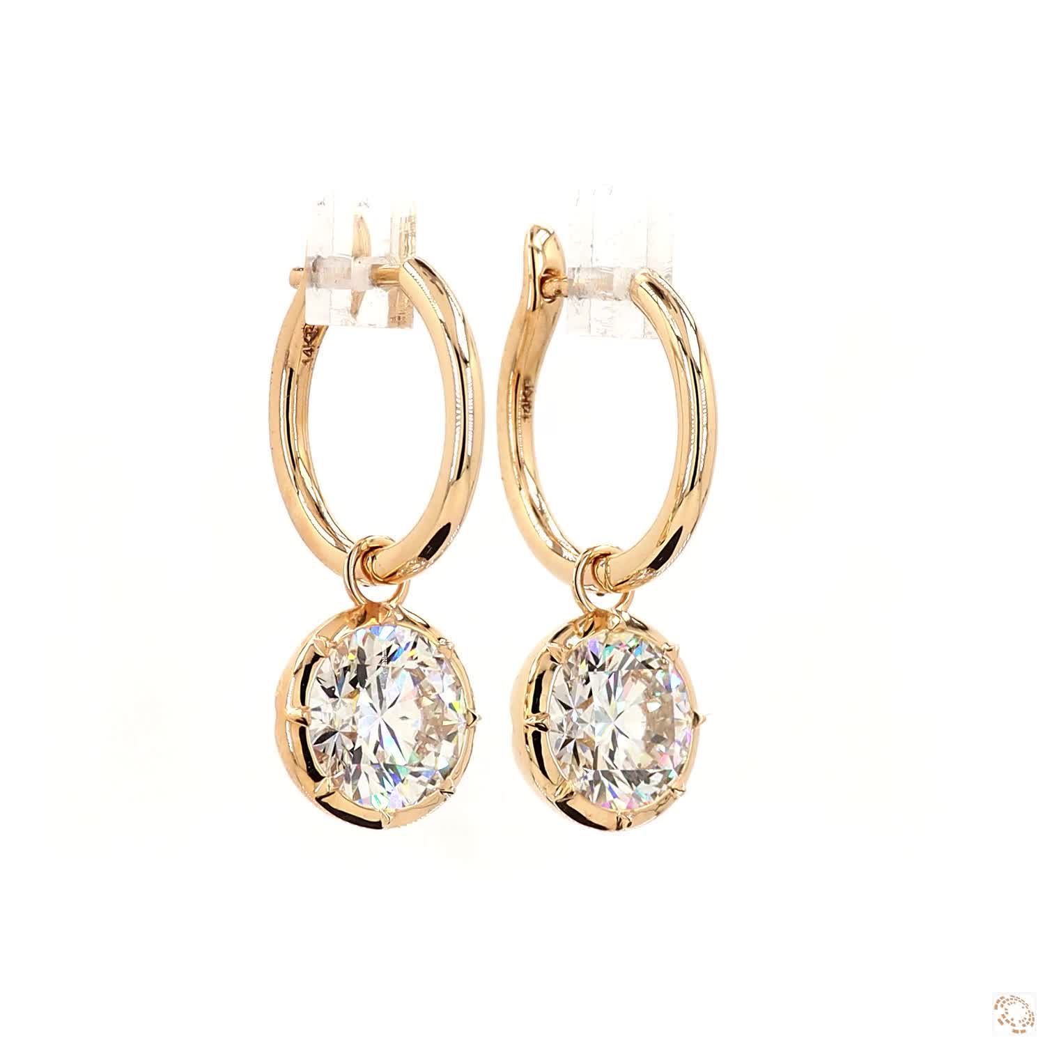 5.10 Ct Round Cut Diamond Dangle Huggie Hoop Earrings, 14K Gold Solitaire Charm Drops