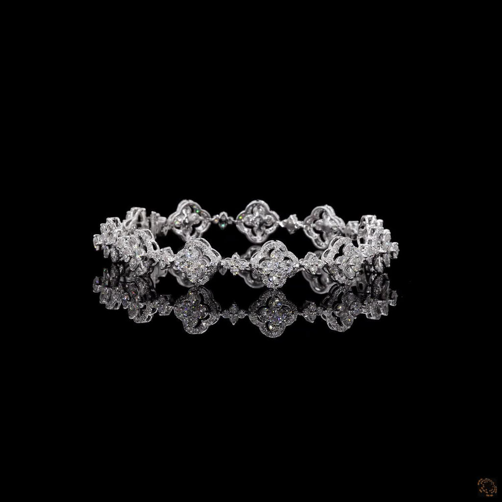 6.40Ct Diamond Clover Bracelet Round 14K White Gold