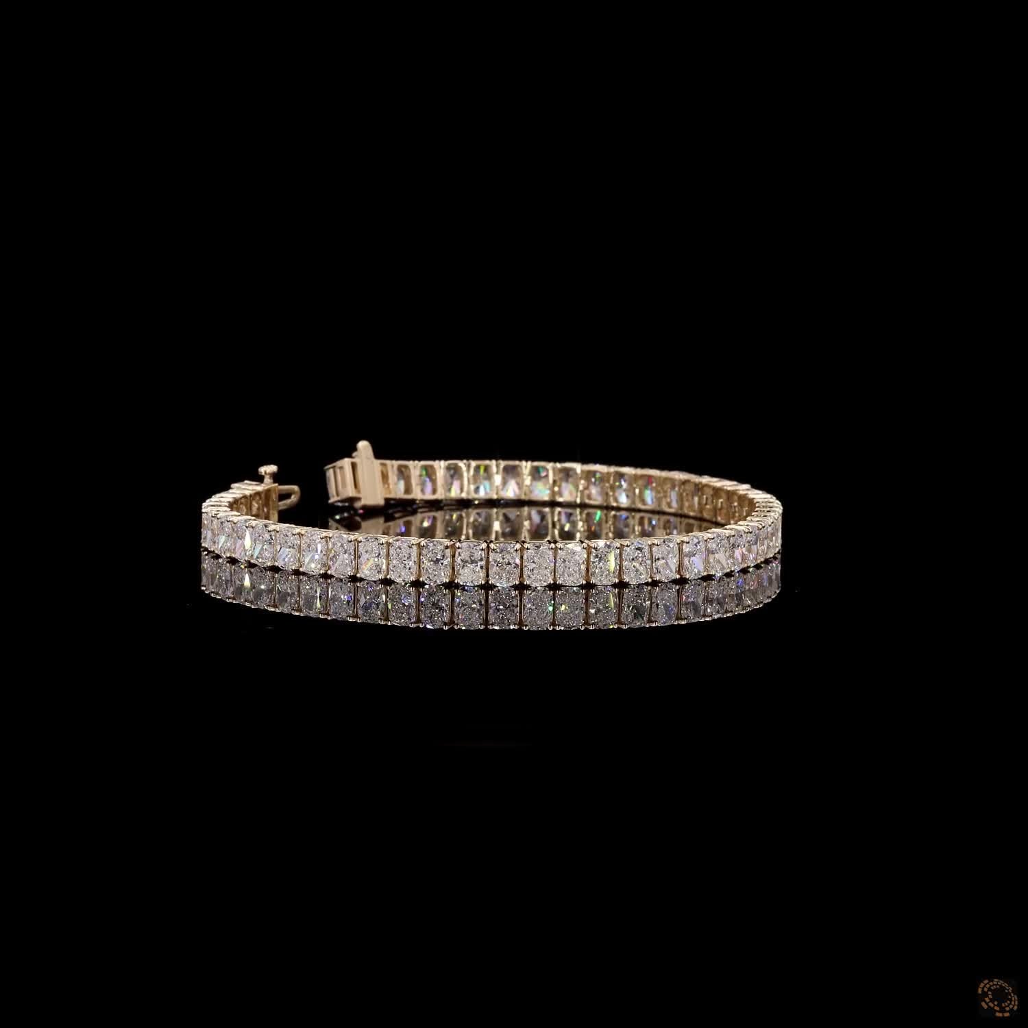 13.84 Ct Radiant Cut Moissanite Fancy  Bracelet in 14K Yellow Gold | Vertical North-South Radiant Diamond Alternative Line Bracelet