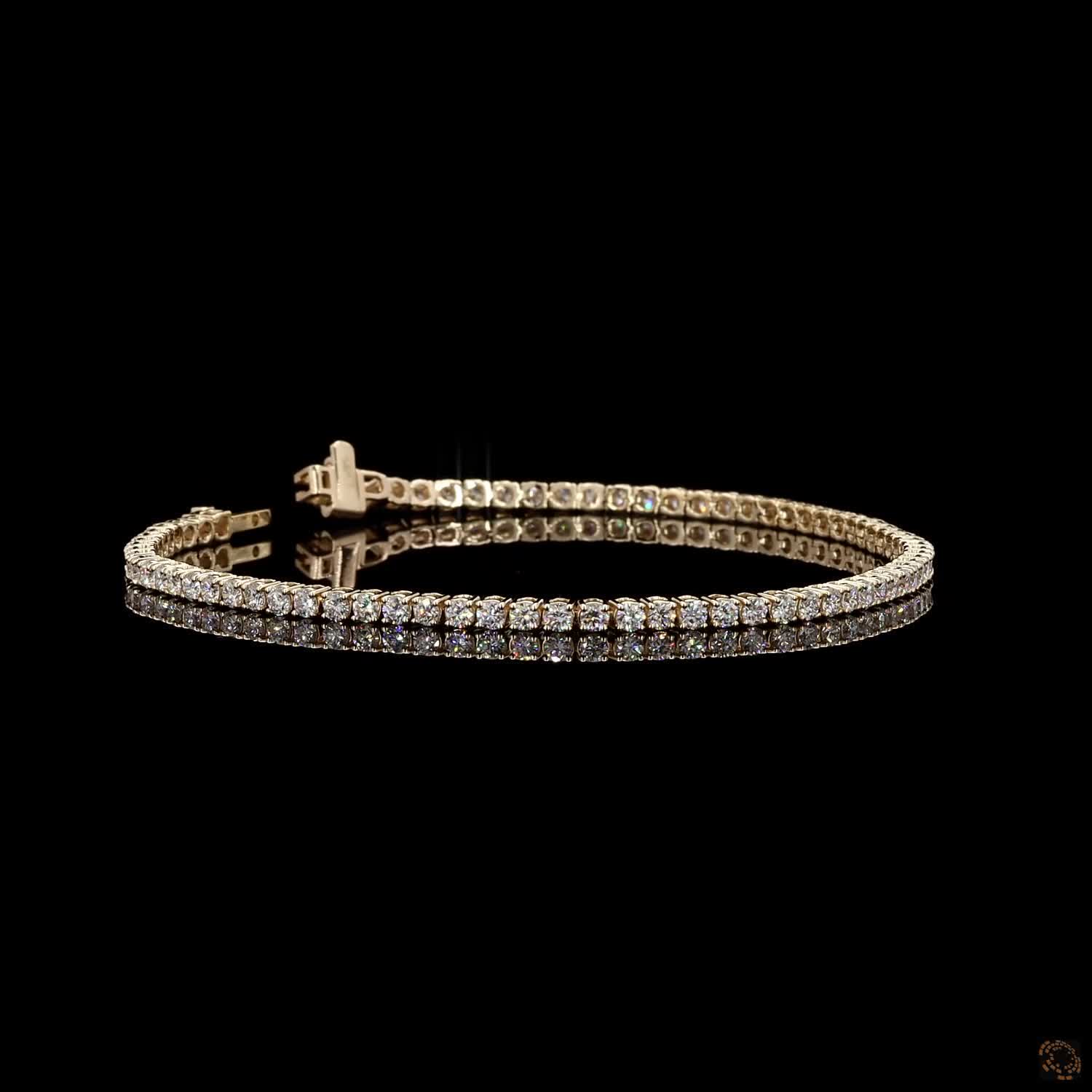 2.54 Ct Yellow Gold Round Cut Moissanite Tennis Bracelet, Warm 14K Gold Eternity Line Bracelet, Classic Everyday Fine Jewelry Gift for Her