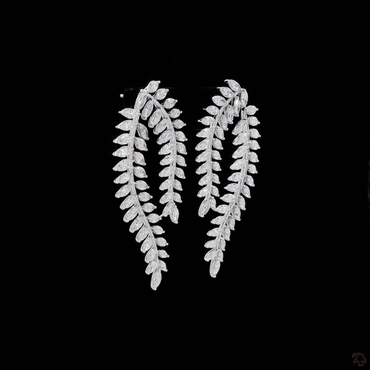 11.47 Ct White Gold Marquise Diamond Double Laurel Leaf Drop Earrings