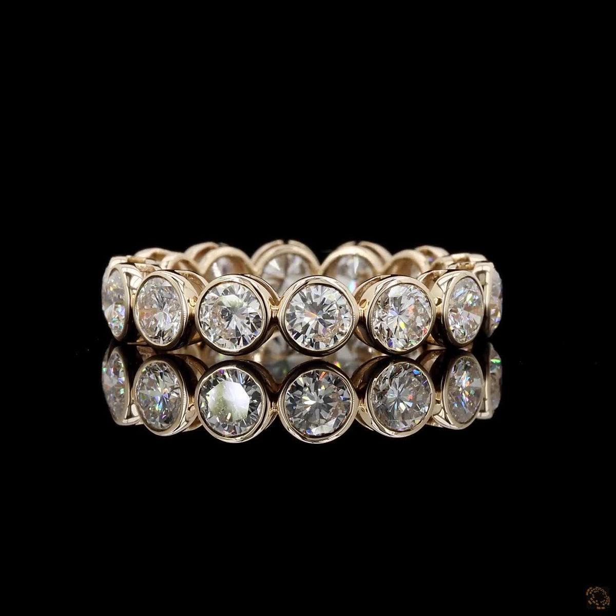 3.56 Ct Round Cut Diamond Bezel Eternity Band – 14K Yellow Gold Floating Bezel Wedding Ring