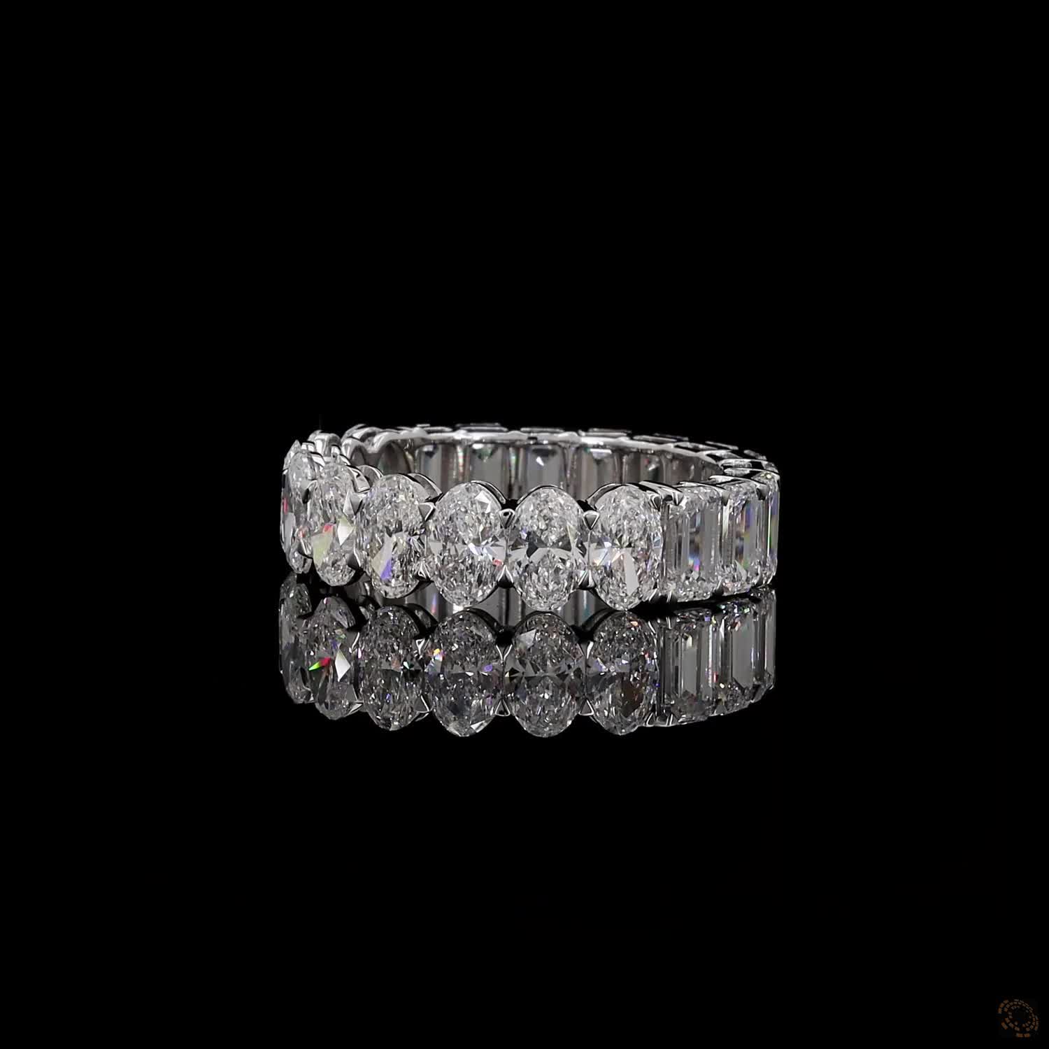 6.01 Ct Oval and Emerald Cut Diamond Band, Two-in-One Diamond Eternity Ring, Split Style Diamond Band, Mixed Cut Diamond Eternity Ring, Half Oval Half Emerald Diamond Band