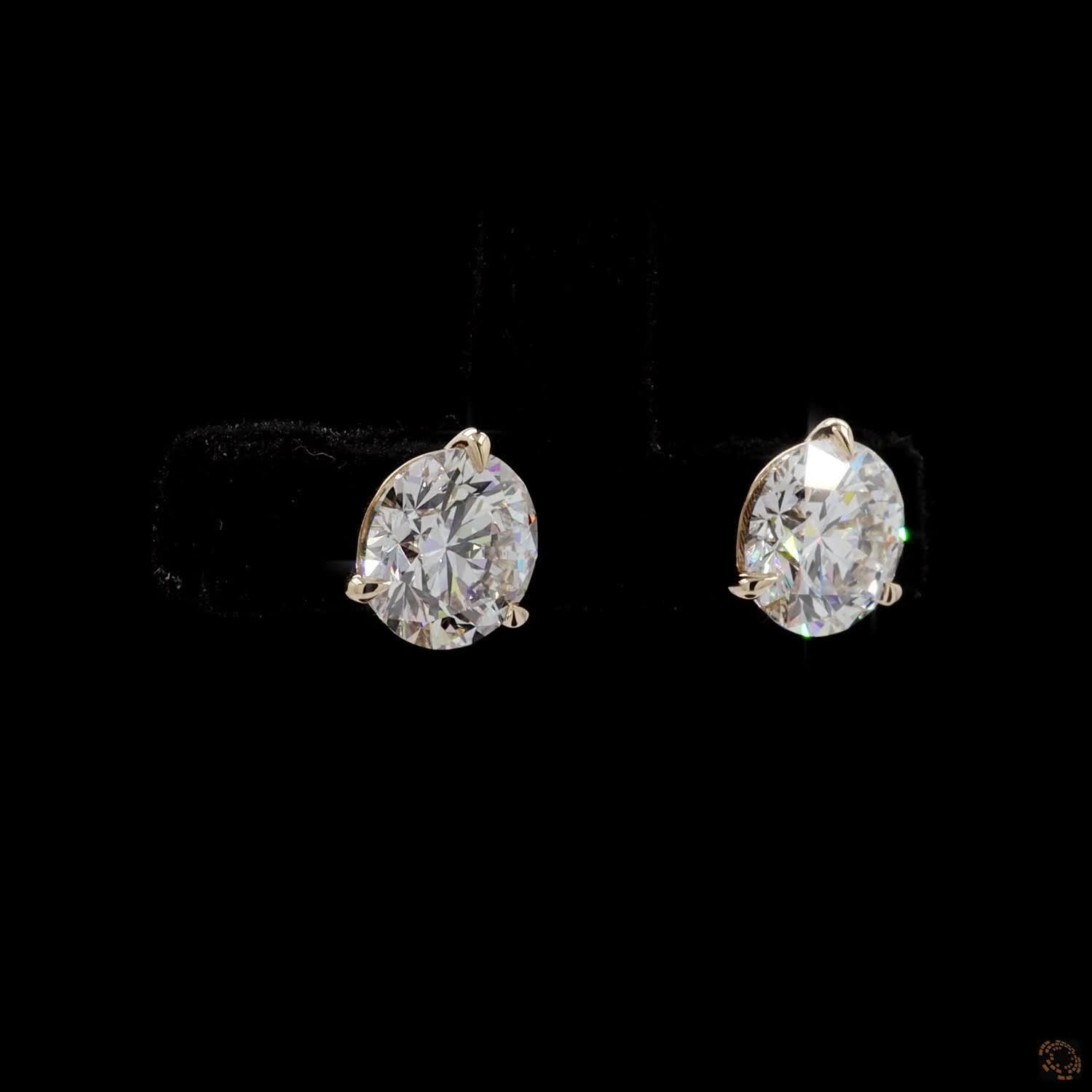 3.07 Ct 14K Yellow GOLD Round Shape Studs Earring