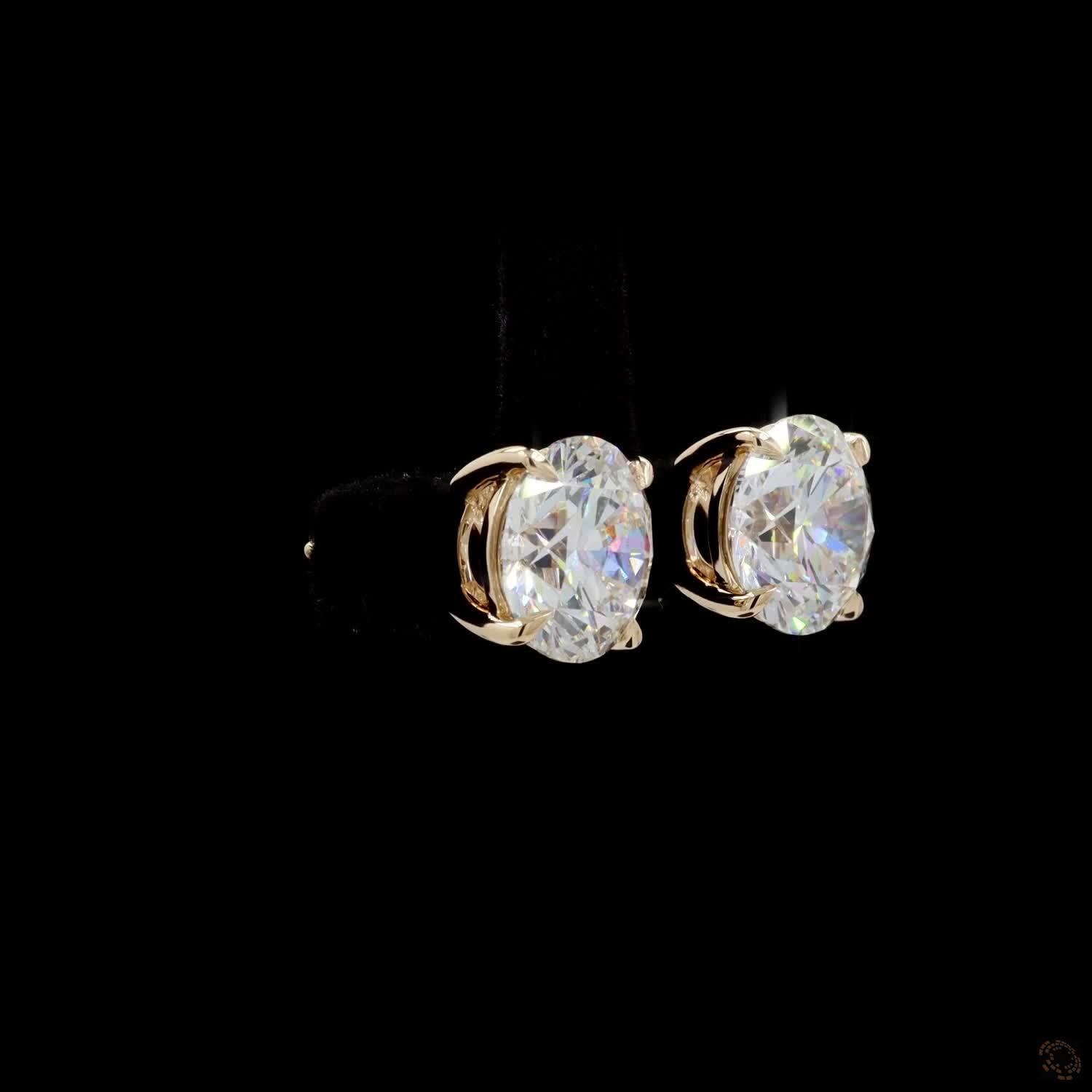8.03 Ct Classic Round Cut Diamond Solitaire Stud Earrings in 14K Yellow Gold | 4-Prong Claw Setting with Friction Backs