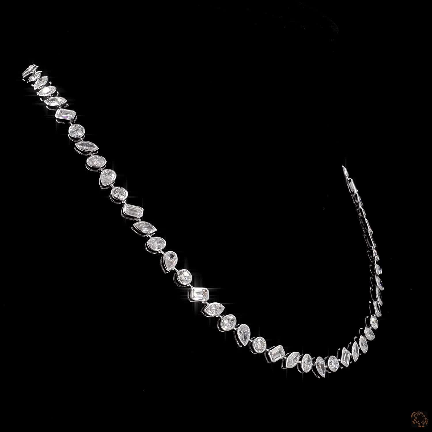 17.19 Ct White Gold Bezel Set Fancy Shape Diamond Mosaic Tennis Necklace