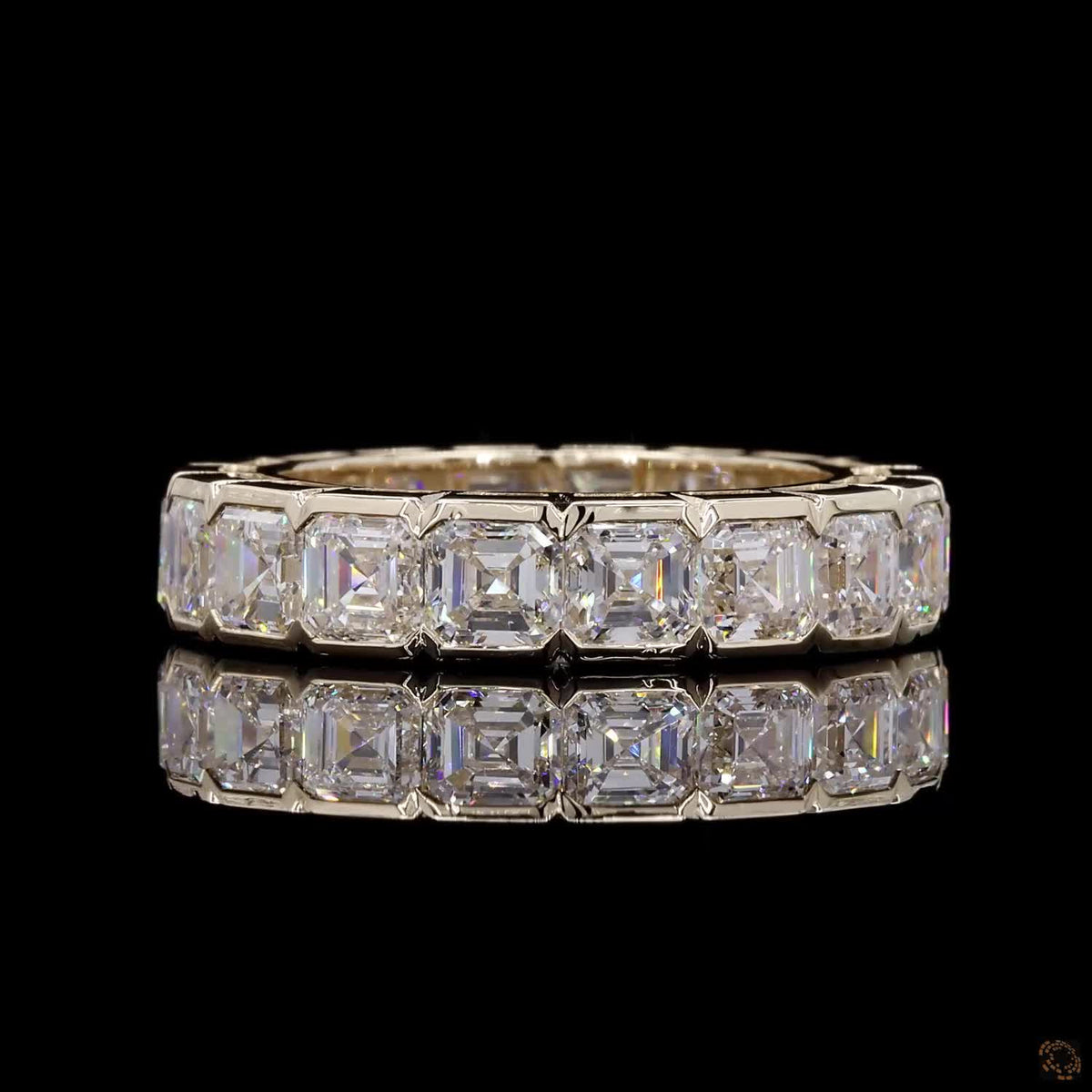 7.34 Ct Asscher Cut Diamond Bezel Eternity Ring | Full Asscher Diamond Wedding Band in 14K Yellow Gold