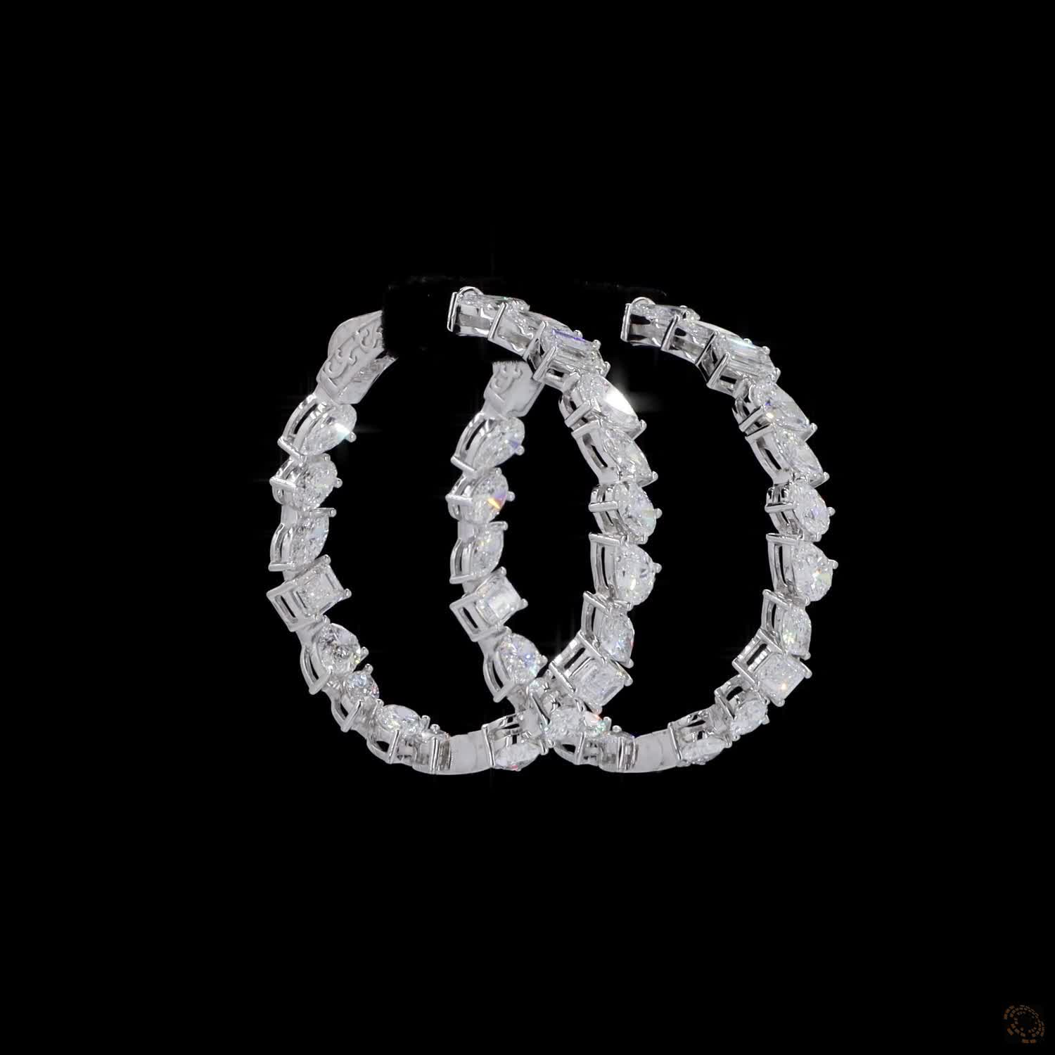 11.28 Ct White Gold Multi-Shape Diamond Hoop Earrings