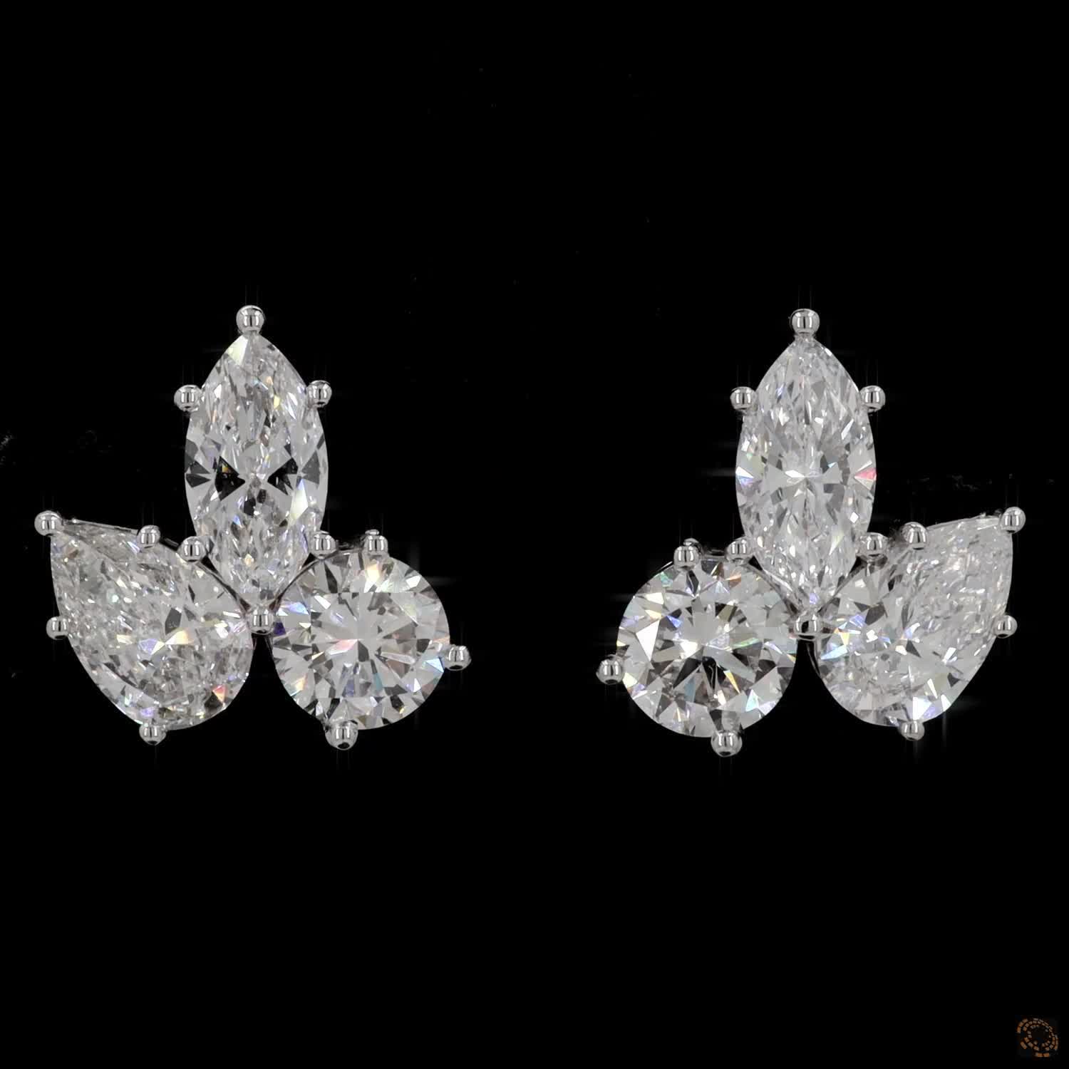 3.02 Ct Mixed-Cut Diamond Floral Cluster Stud Earrings