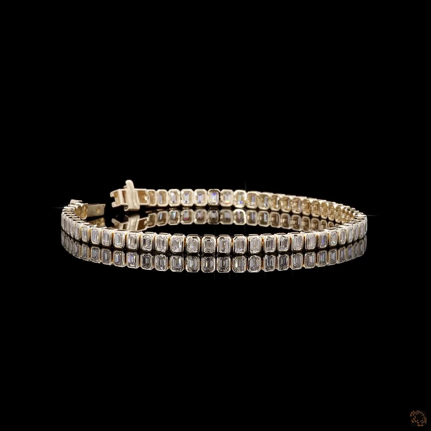 4.76 Ct Yellow Gold Emerald Cut Bezel Bracelet, Modern Vertical Step Cut Eternity Line Bracelet, Elegant Fine Jewelry Gift