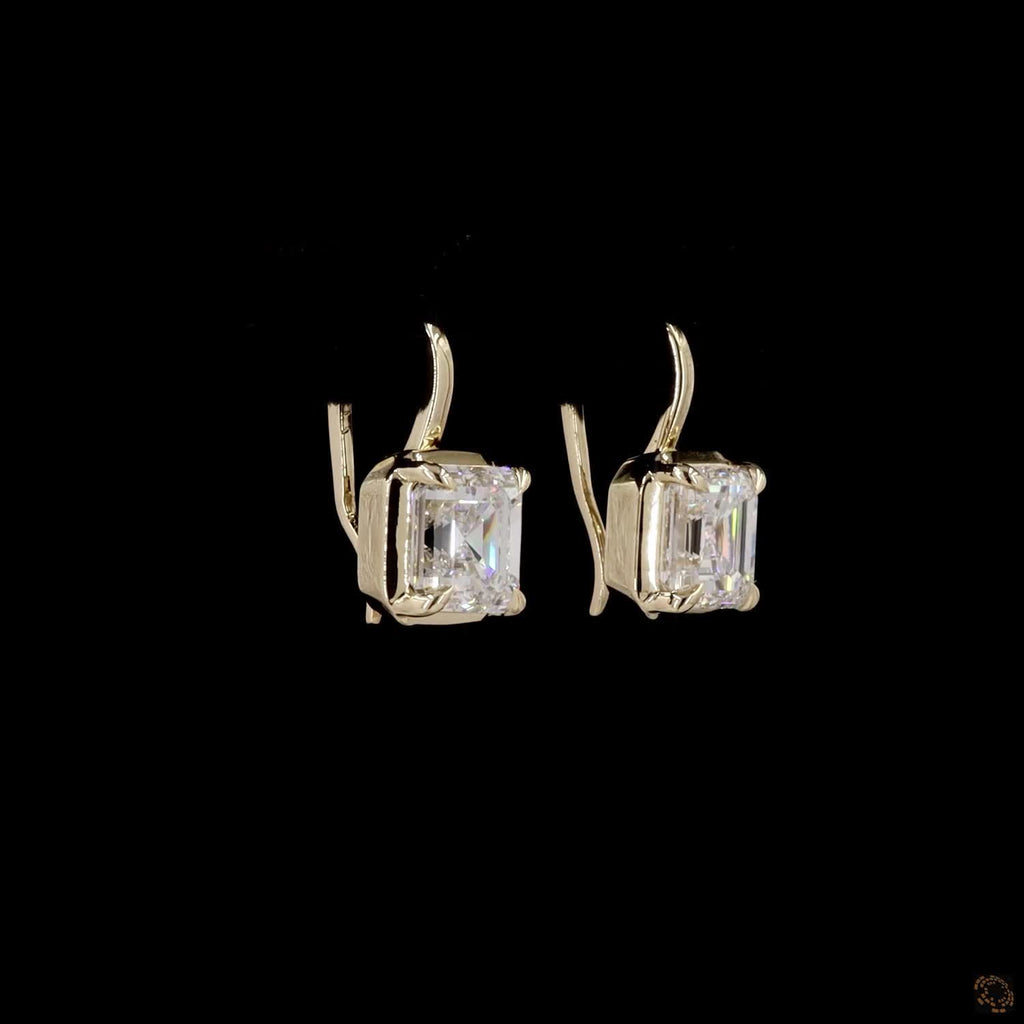 3.06 Ct Asscher Cut Earrings: 14K Yellow Gold