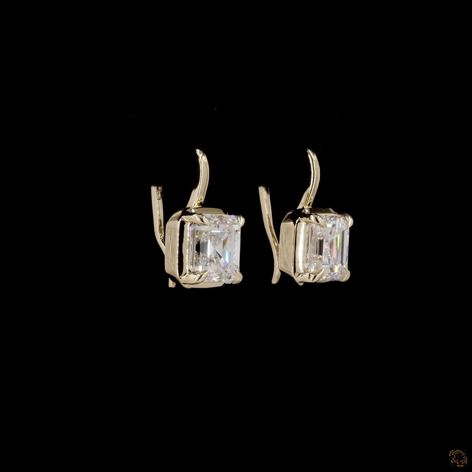3.06 Ct Asscher Cut Earrings: 14K Yellow Gold
