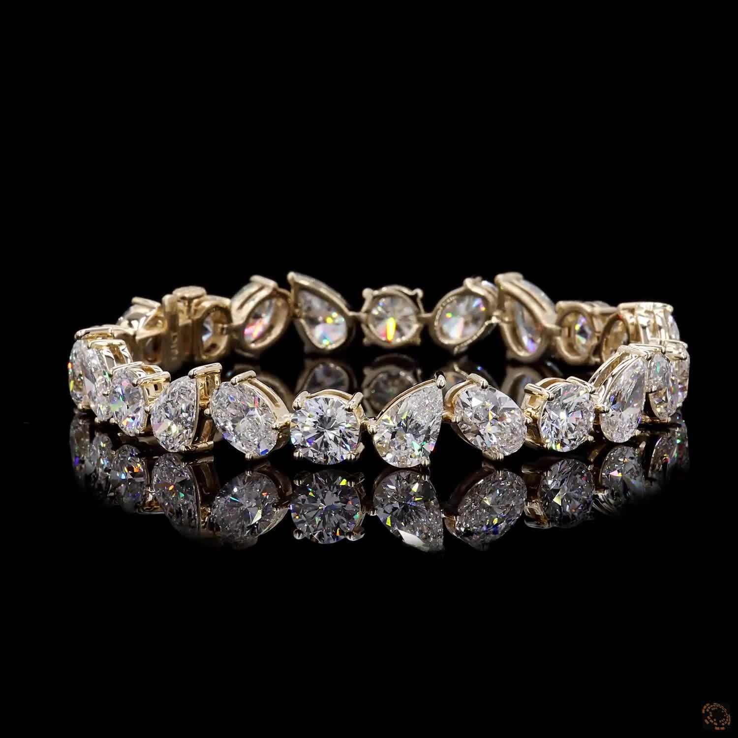 24.59 Ct 14K Yellow Gold Multi-Shape Cut Fancy Bracelet with Double Safety Latch