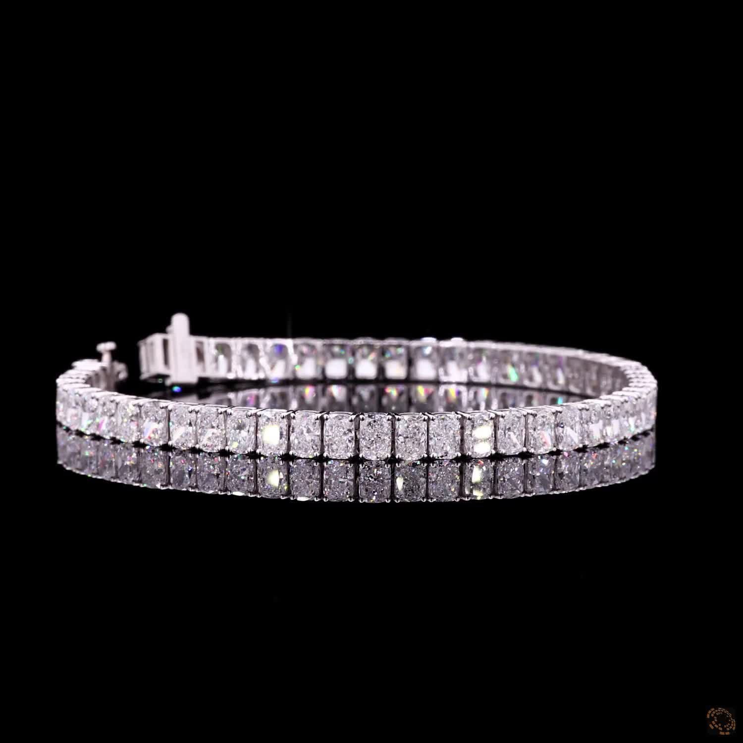 14.18 Ct Radiant Cut Moissanite Tennis Bracelet in 14K White Gold | Vertical North-South Radiant Diamond Alternative Line Bracelet