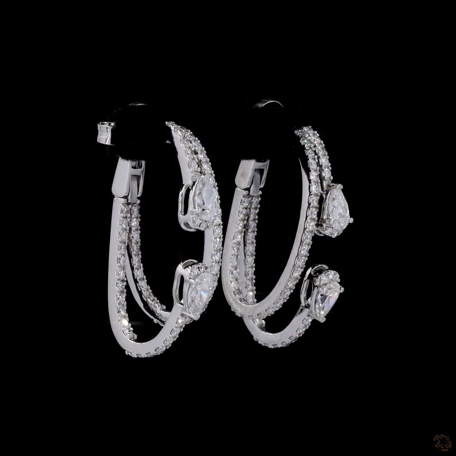 2.47 Ct Pear Cut Accent Double Strand Hoop Earrings in White Gold