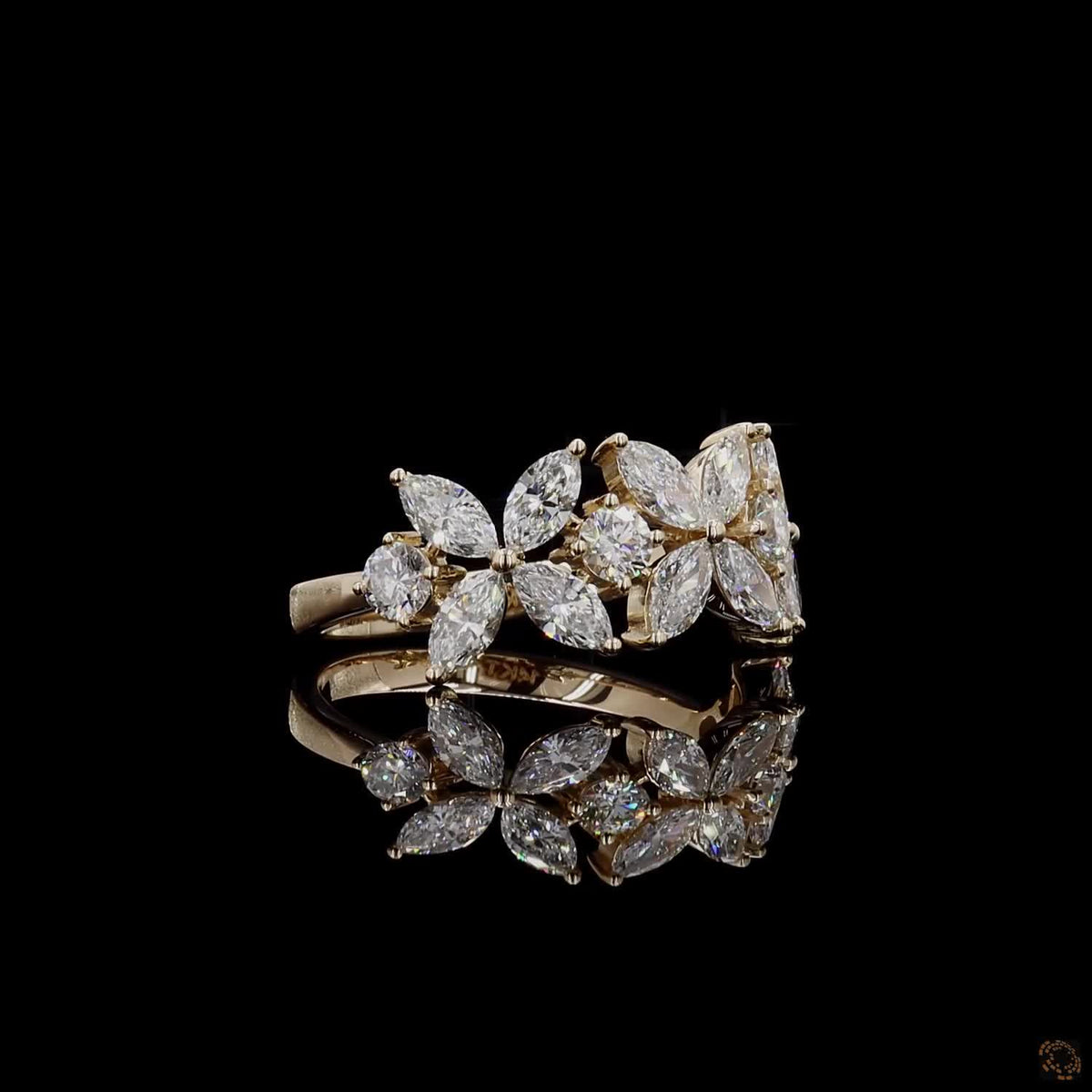 1.81 Ct Vintage Inspired Floral Diamond Ring | Marquise & Round Cut Lab Grown Diamonds | Gold Statement Ring for Women