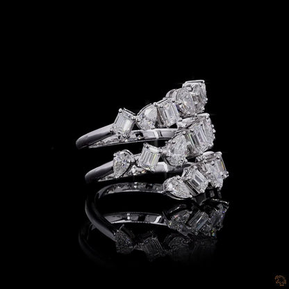 2.73 Ct Natural Emerald with Pear Octagon Shape Diamond Spiral Cuff Ring 14k White Gold