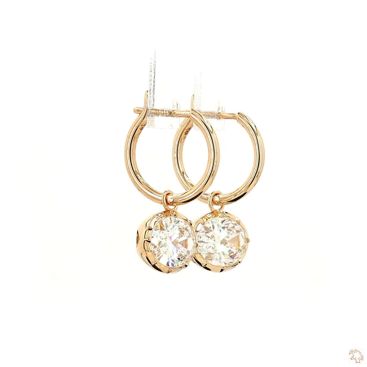 6.11 Ct East-West Oval Diamond Bezel Drop Hoop Earrings in 14K Yellow Gold