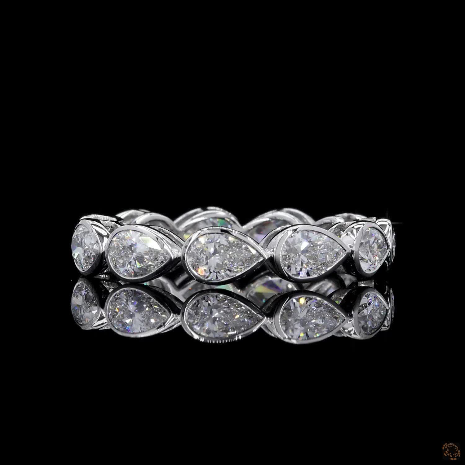 2.72 Ct Full Pear Diamond Eternity Band | Modern Bezel Set Teardrop Diamond Engagement Ring for Women