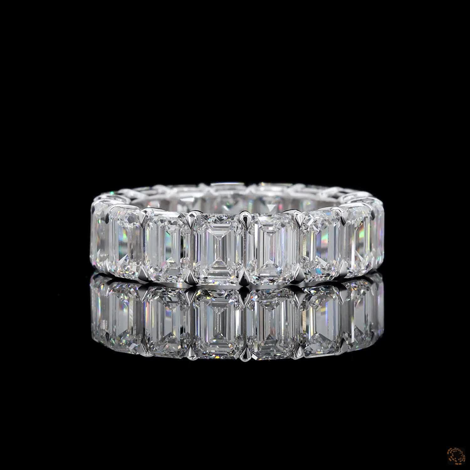 8.58 Ct Vertical Emerald-Cut Diamond Shared-Prong Eternity Ring