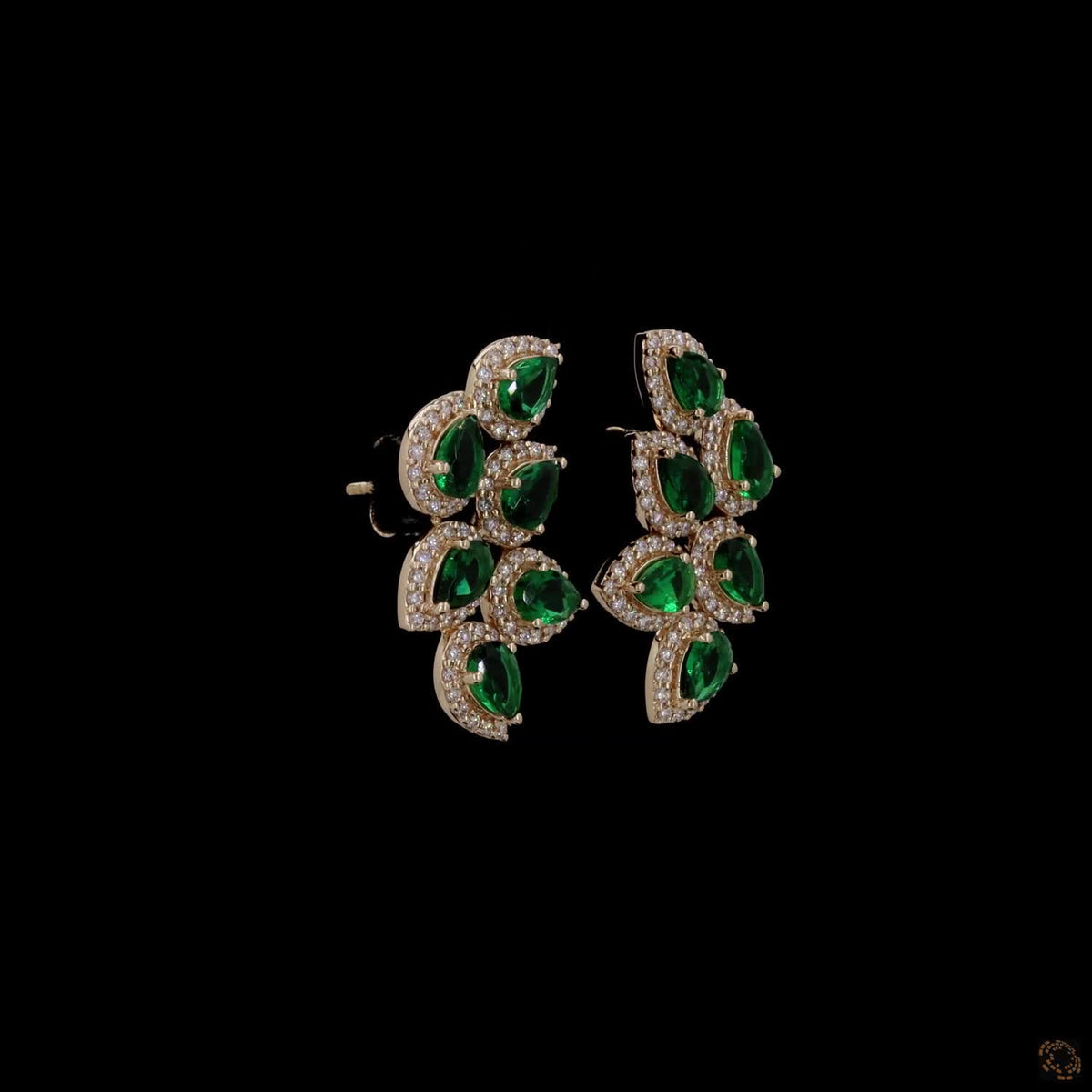 0.97 Ct Yellow Gold Simulated Emerald Ear Crawlers, Pear Shape Halo Vine Cluster Earrings, Statement Evening & Bridal Fine Jewelry