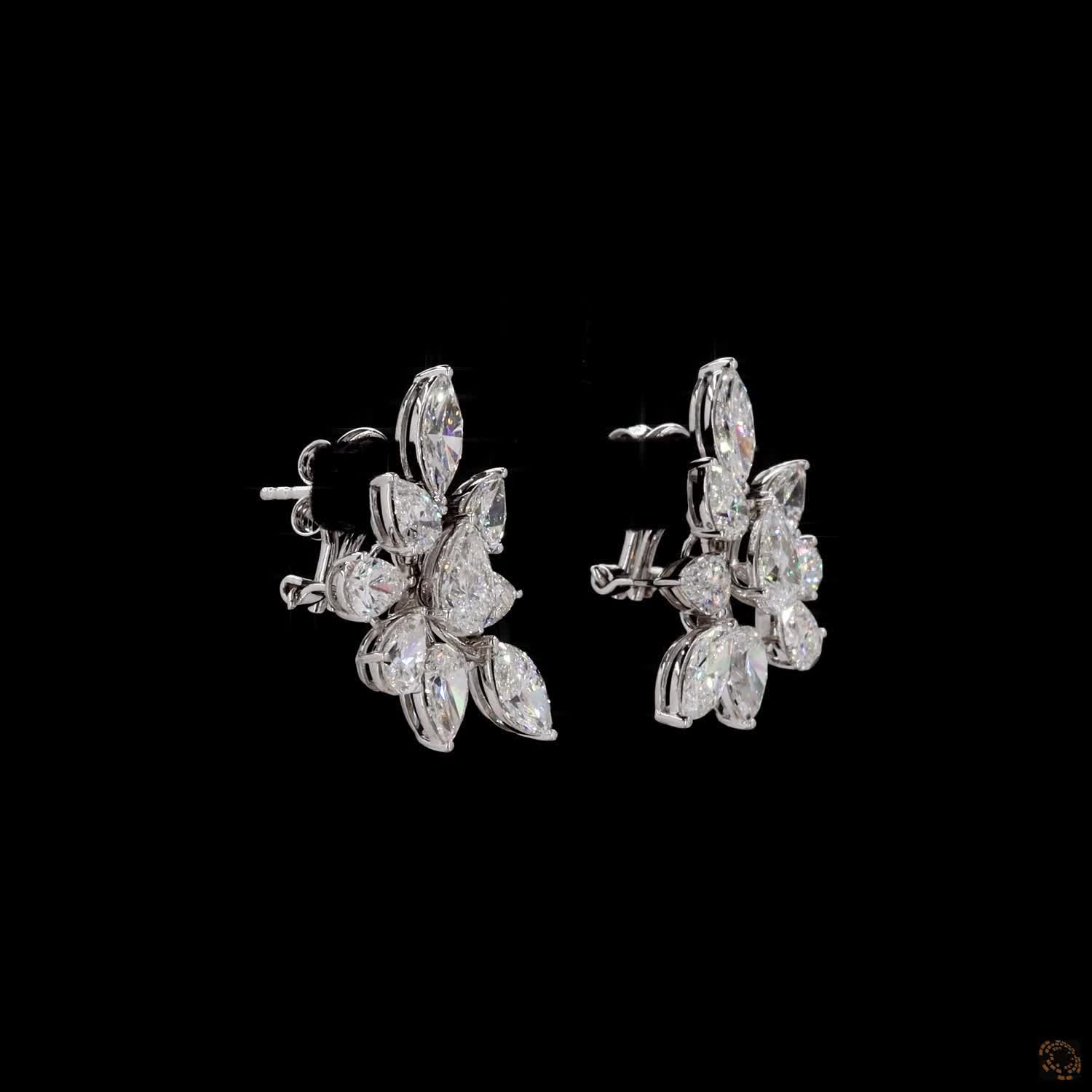 8.10 Ct Real Diamonds 14k White Gold Cluster Earrings