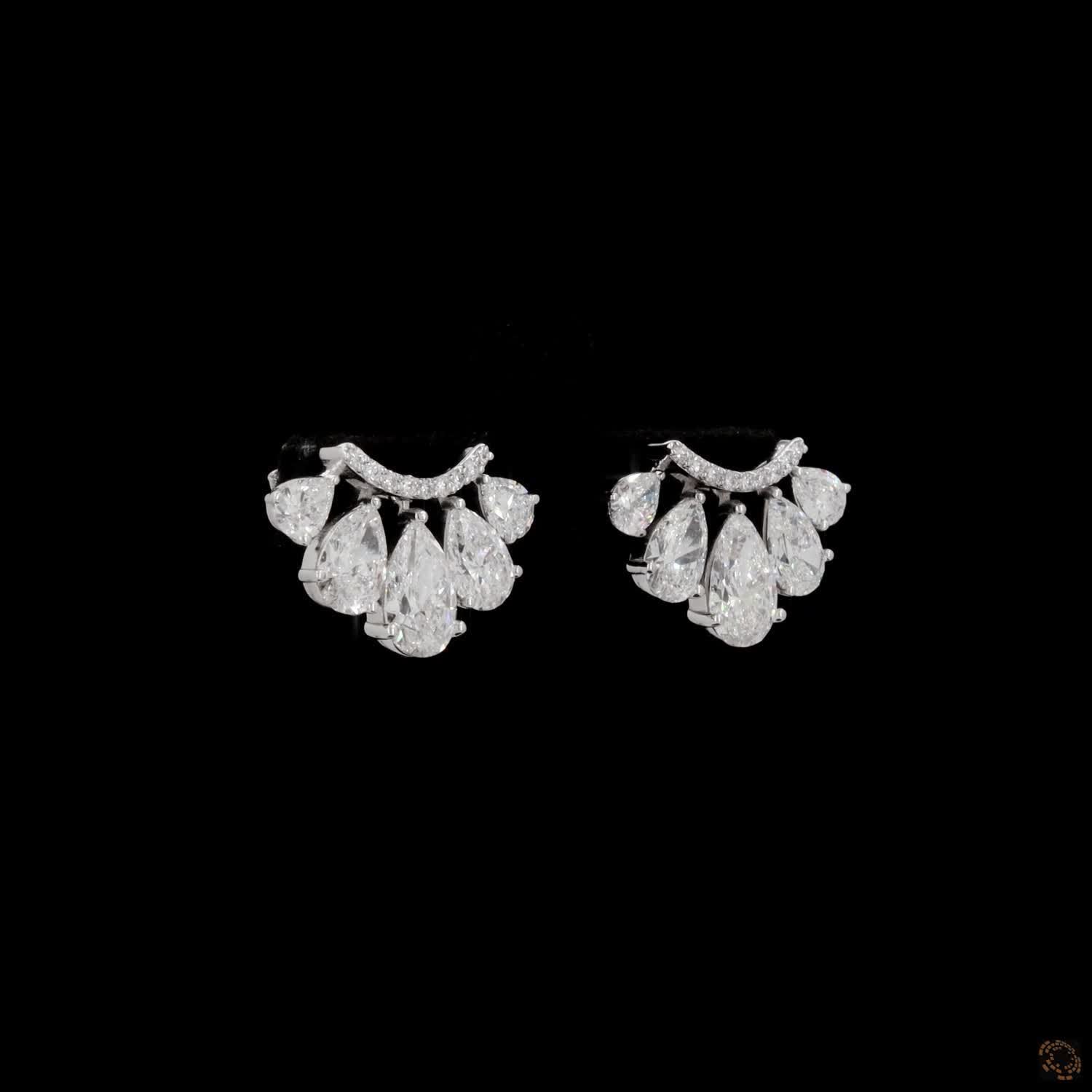3.1 Ct Pear Cut Diamond Fan Stud Earrings | Curved Pavé Bar Cluster Earrings in White Gold