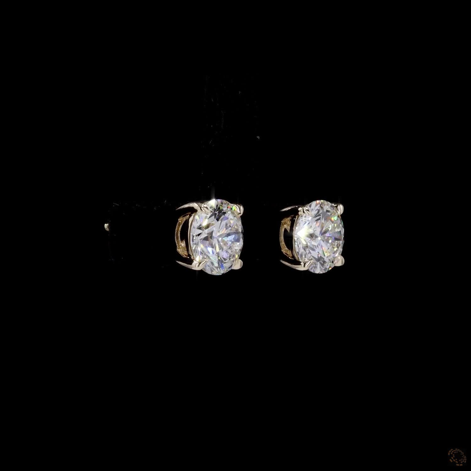 3.10 Ct Round Cut Diamond Solitaire Stud Earrings in 14K Yellow Gold | 4-Prong Claw Basket Setting