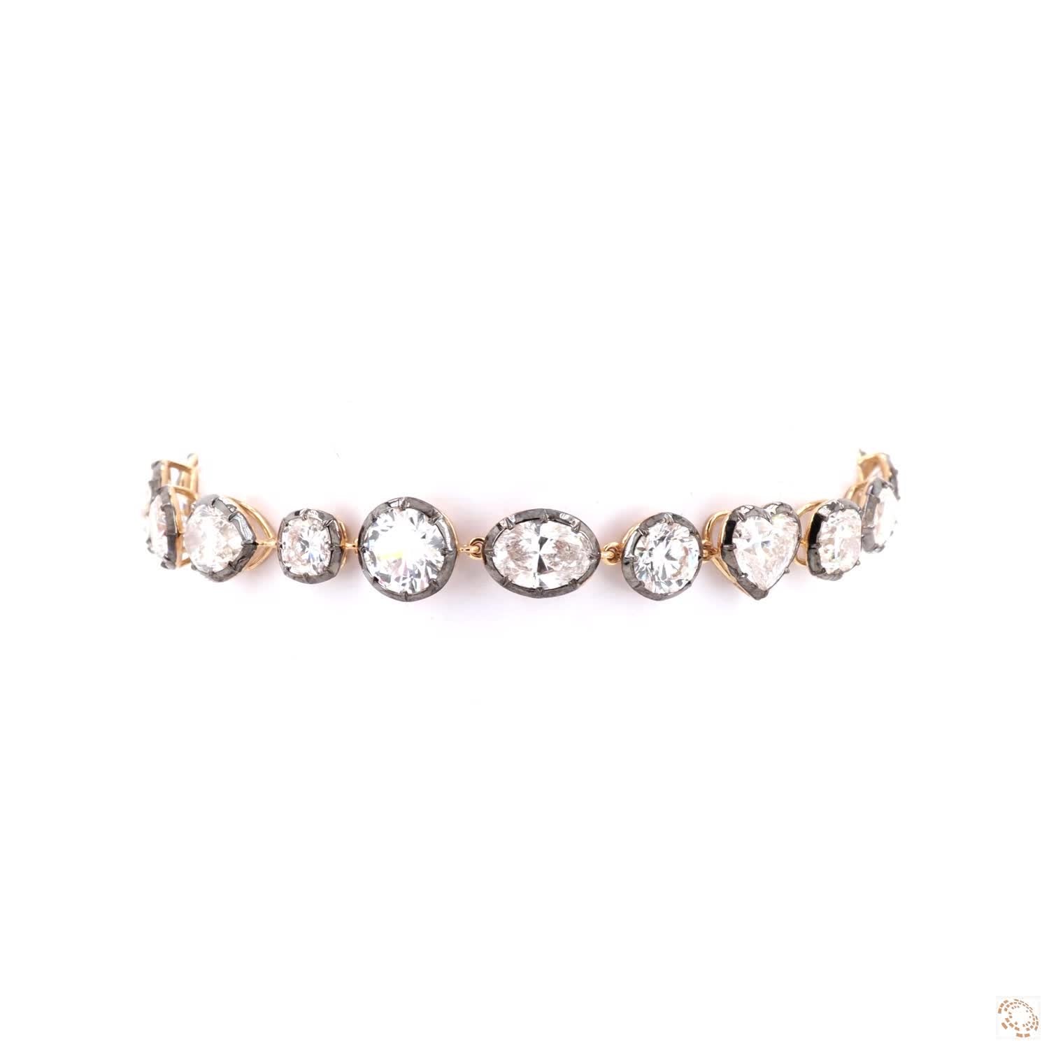 15.56 Ct Two-Tone Blackened Bezel Multi-Shape Diamond Station Bracelet