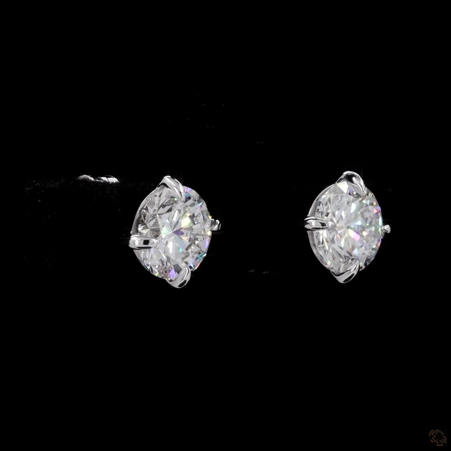 0.50 ct Solid 14K White Gold Round Brilliant Diamond Stud Earrings – Compass Point Split-Claw Solitaire Studs