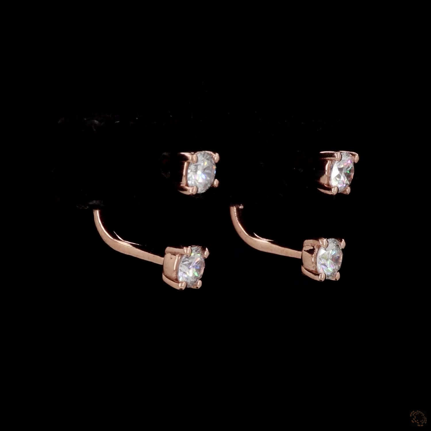 0.43 Ct Rose Gold Round Brilliant Diamond Front-Back Earrings – 2-in-1 Solitaire Stud & Ear Jacket Set