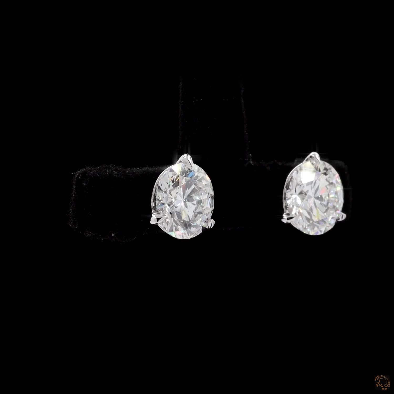 3.06 Ct 3-Prong Pear-Shaped Diamond Stud Earrings with V-Prong Tip