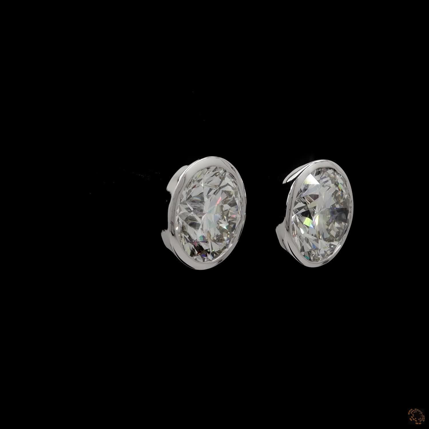 6.05 Bezel-Set Round Brilliant Cut Diamond Stud Earrings in White Gold