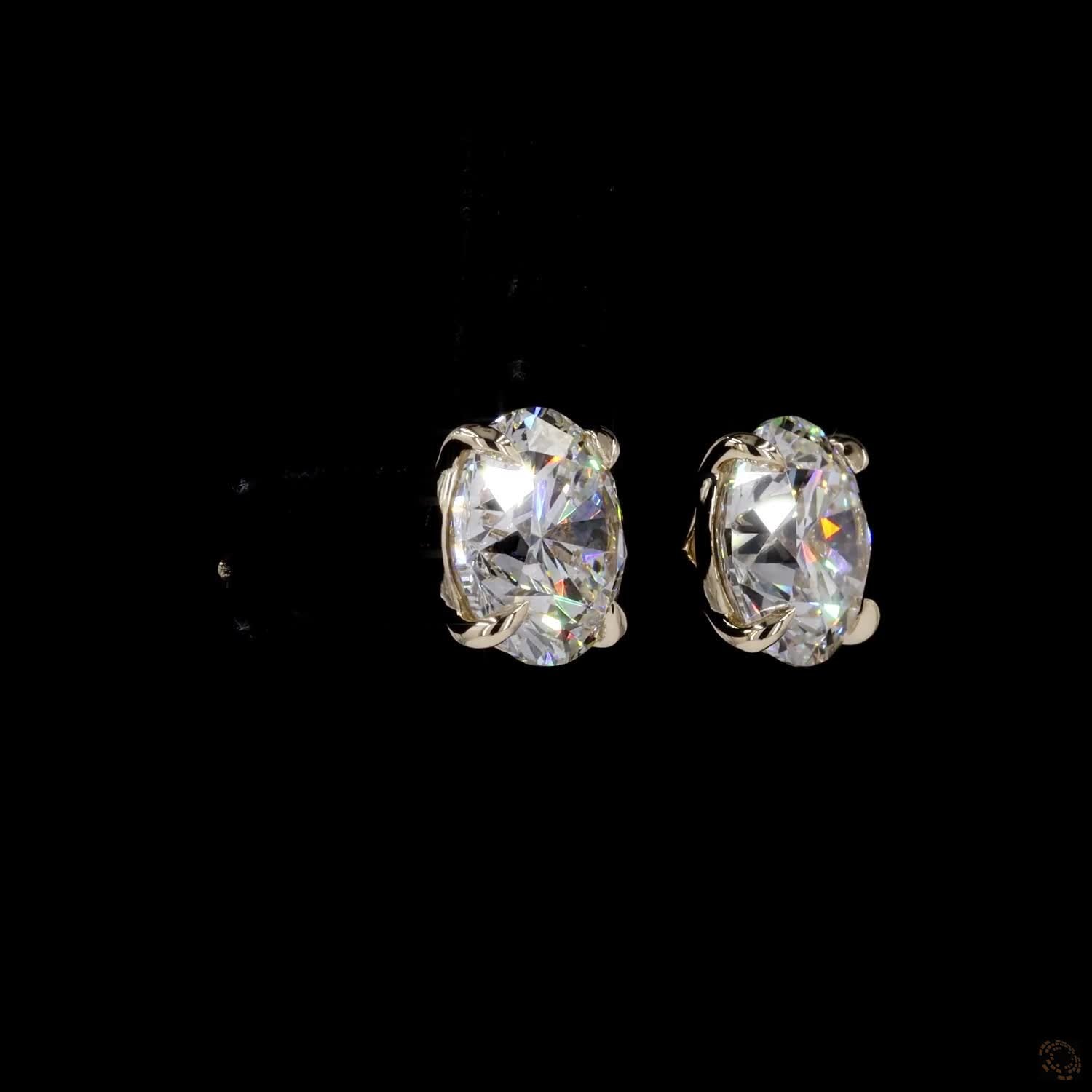 8.03 ct Solid 14K Yellow Gold Round Brilliant Cut Diamond Stud Earrings – Classic 4-Prong Double-Claw Solitaire Studs