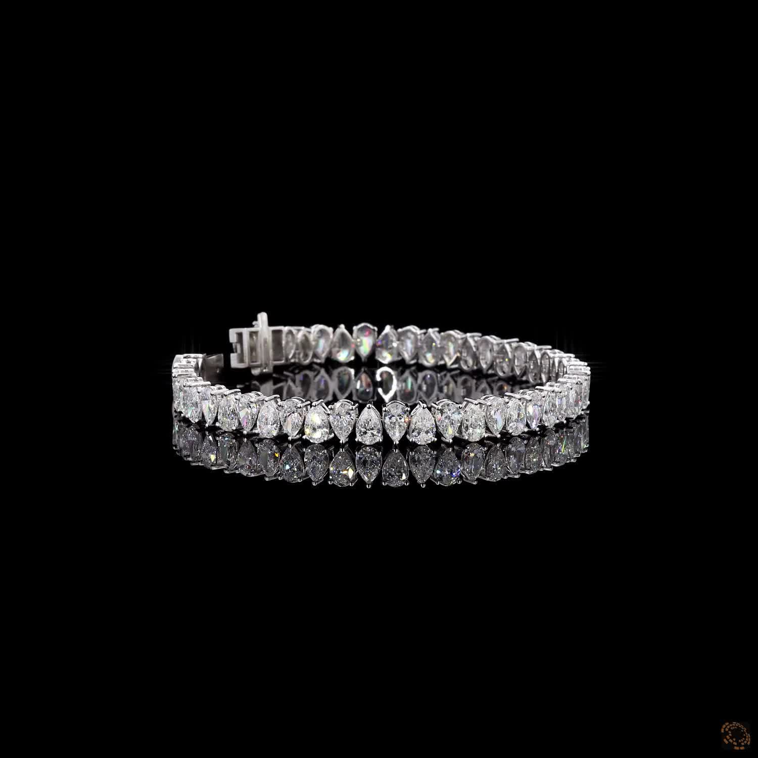 11.83 Ct 14K White Gold Pear Cut Fancy Bracelet with Double Safety Clasp